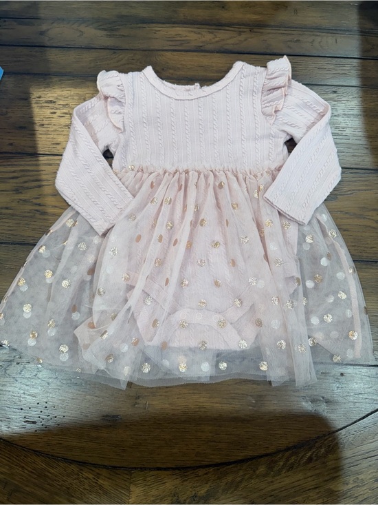 madison layne Other - Pink Knit & Tulle Polka Dot Baby Dress 18M